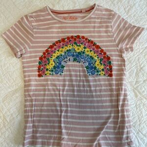 Girls Mini Boden Embroidered Rainbow Flower Striped T Shirt - size 7-8